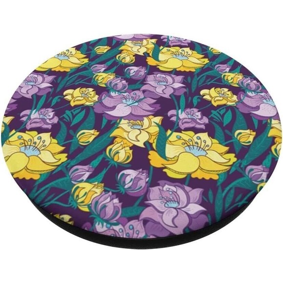 Colorful Hand Draw Flowers on Violet Background Cute Pattern PopSockets PopGrip - Picture 2 of 8
